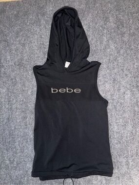 Y2K bebe Black Hooded Sleeveless Top with mesh Logo